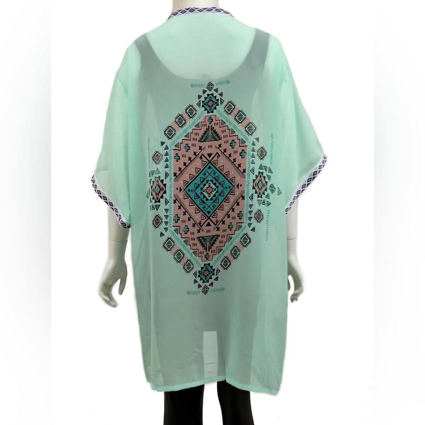 Mint Green Geometric Print Women's kimono & swimsuit coverup