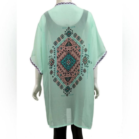 Mint Green Geometric Print Women's kimono & swimsuit coverup
