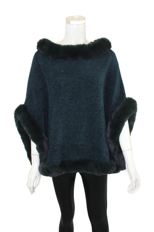 Poncho with Faux Fur Trim