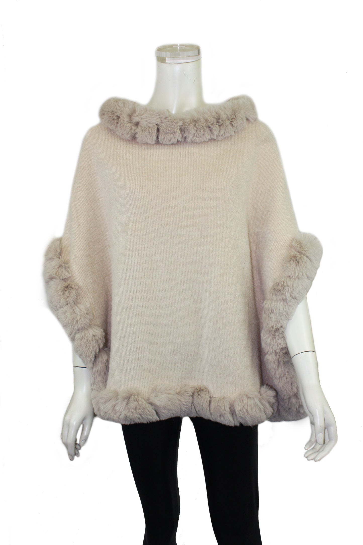 Poncho with Faux Fur Trim