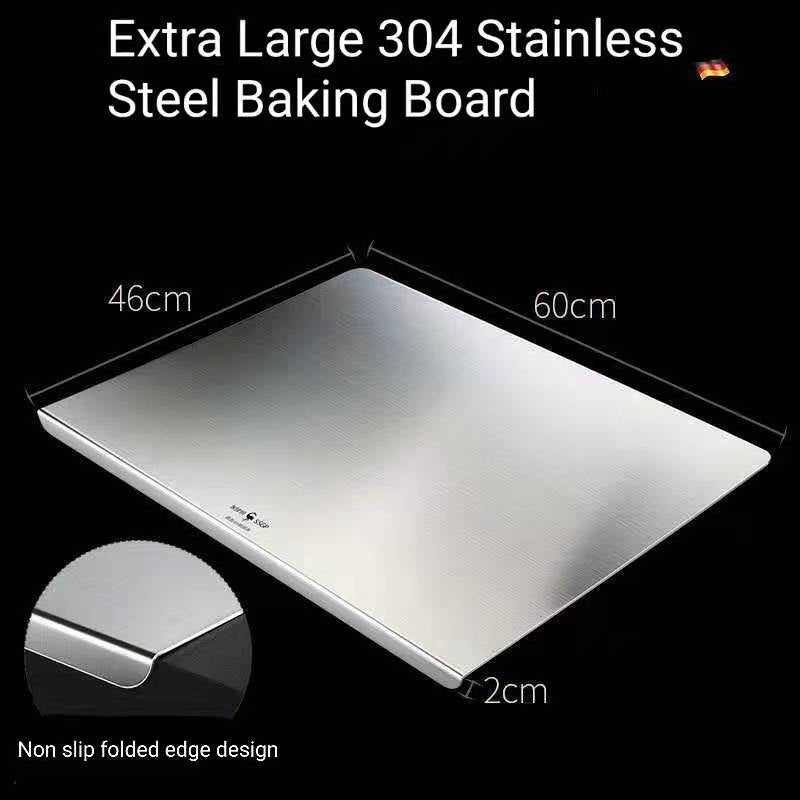 Extra Large 304 Stainless Steel Baking Board with Dough Scraper and Rolling Pin