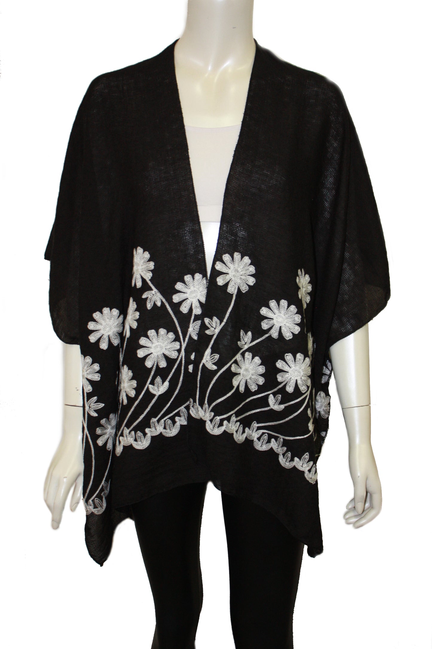 Floral embroidery kimono