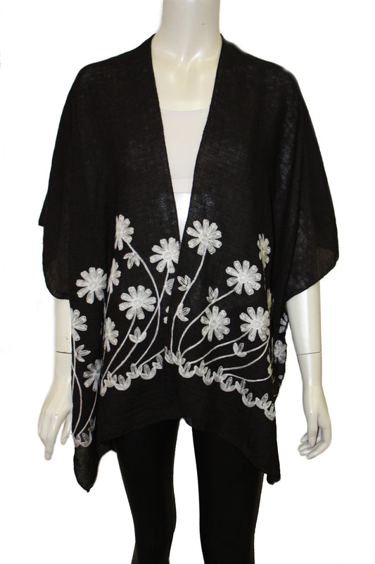 Floral embroidery kimono