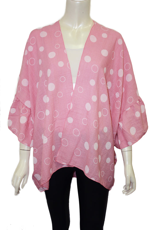 Polka dot printed kimono with riffle sleeves