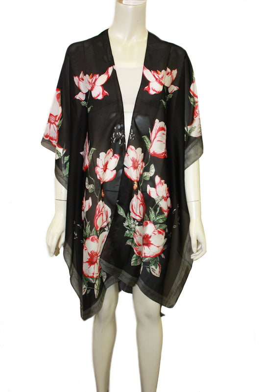Satin effect floral kimono