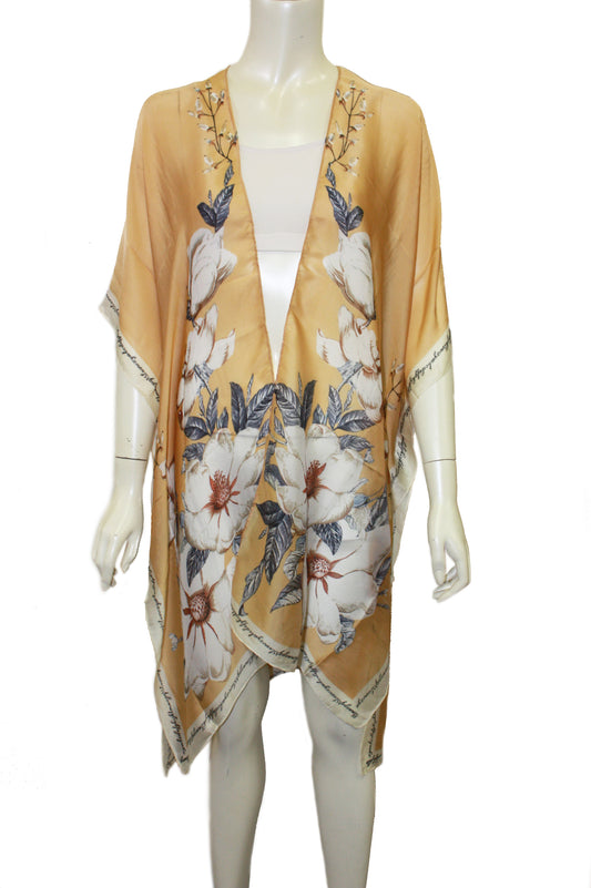 Satin effect floral kimono