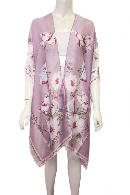 Satin effect floral kimono