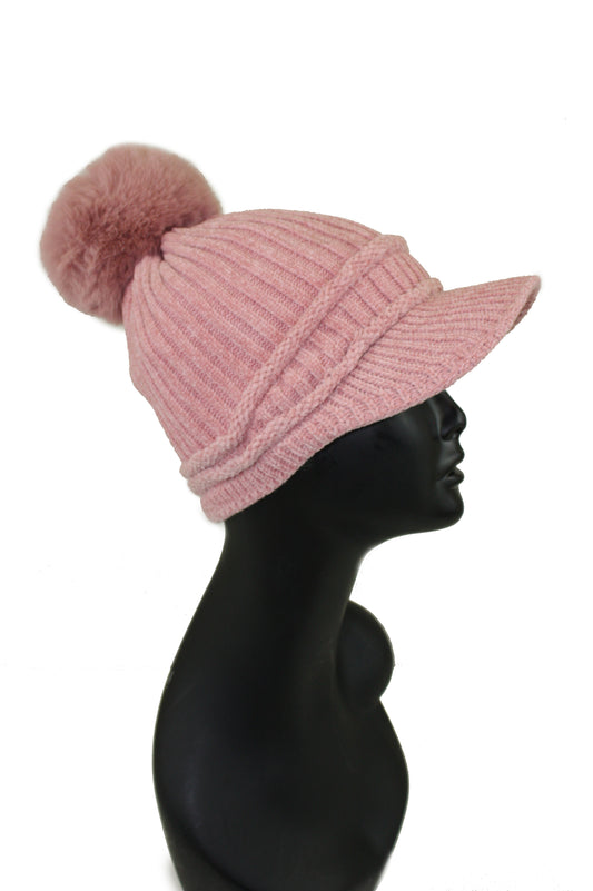 Knitted Cap with Pom Pom