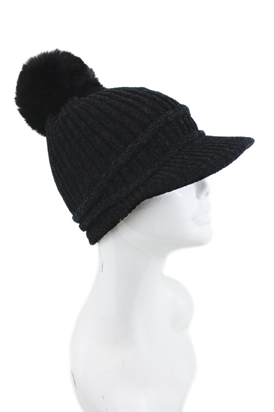 Knitted Cap with Pom Pom