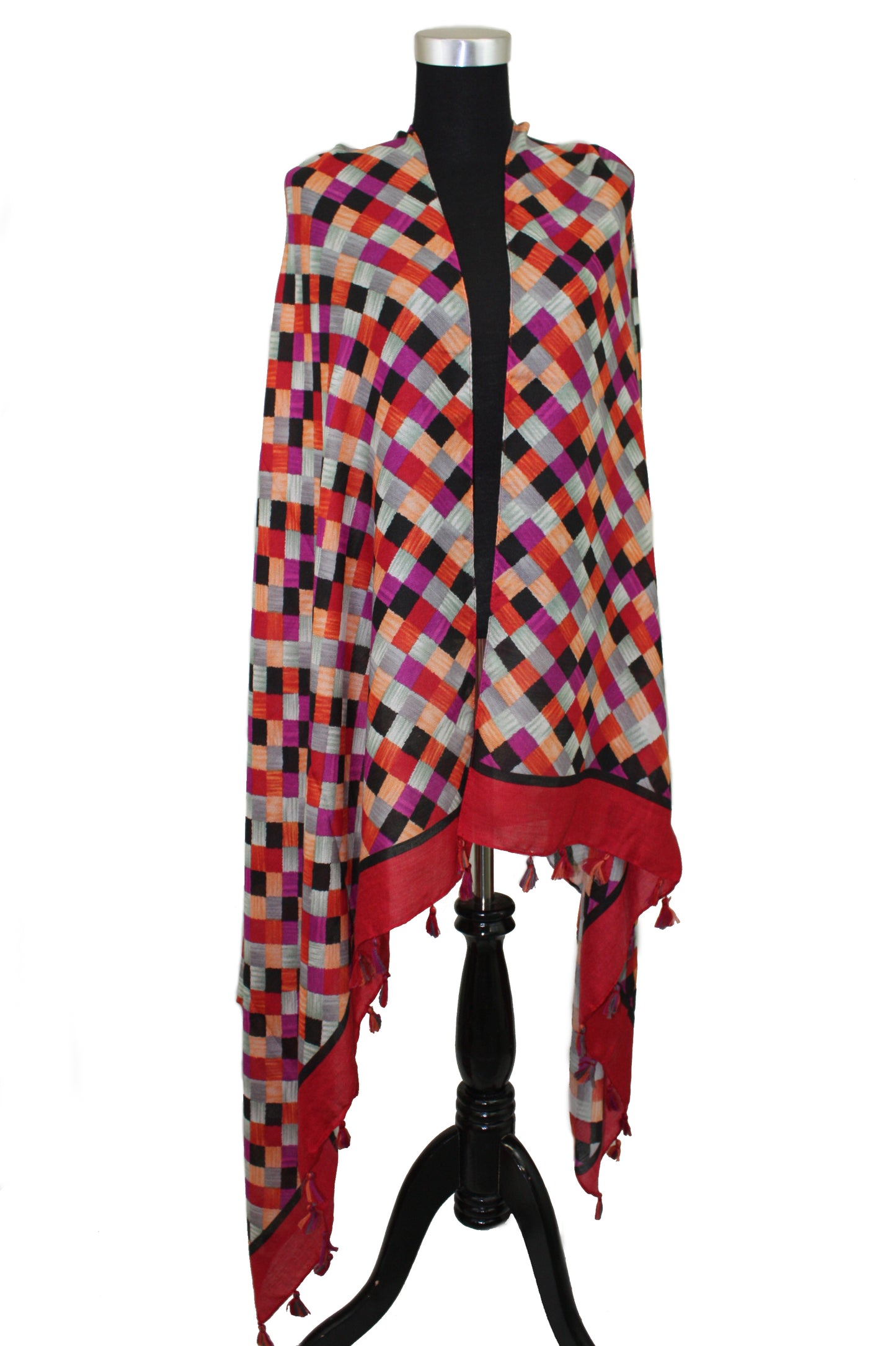 Colorful Checkered Scarf with Tassels