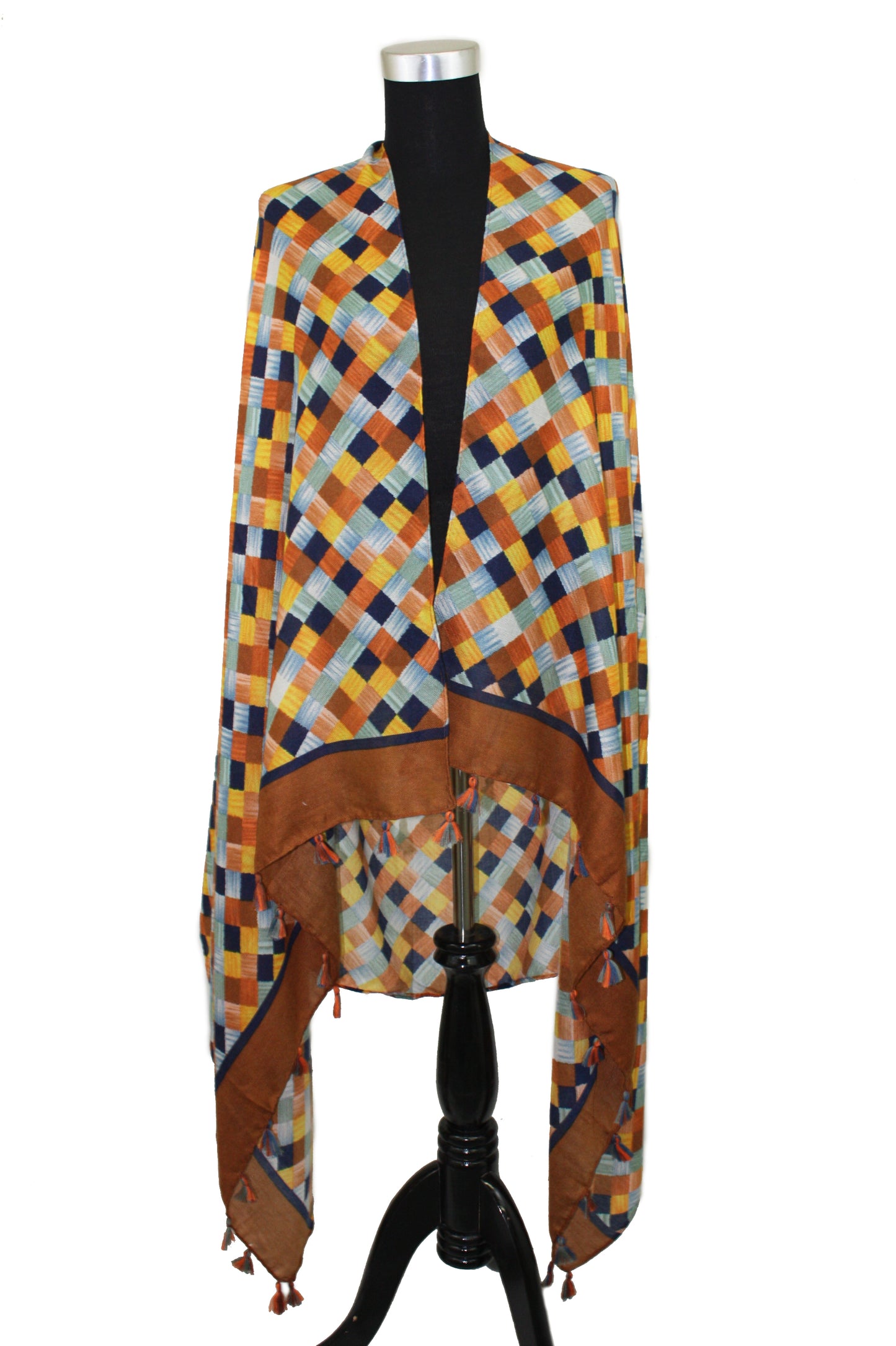 Colorful Checkered Scarf with Tassels