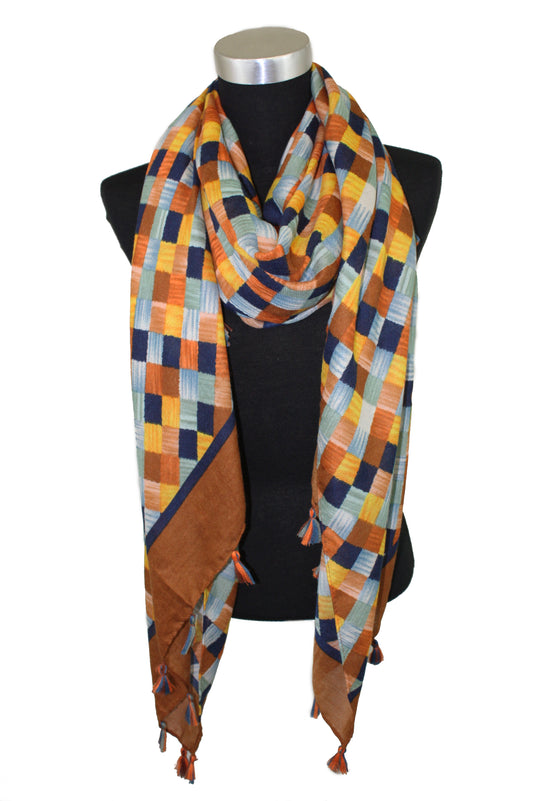 Colorful Checkered Scarf with Tassels