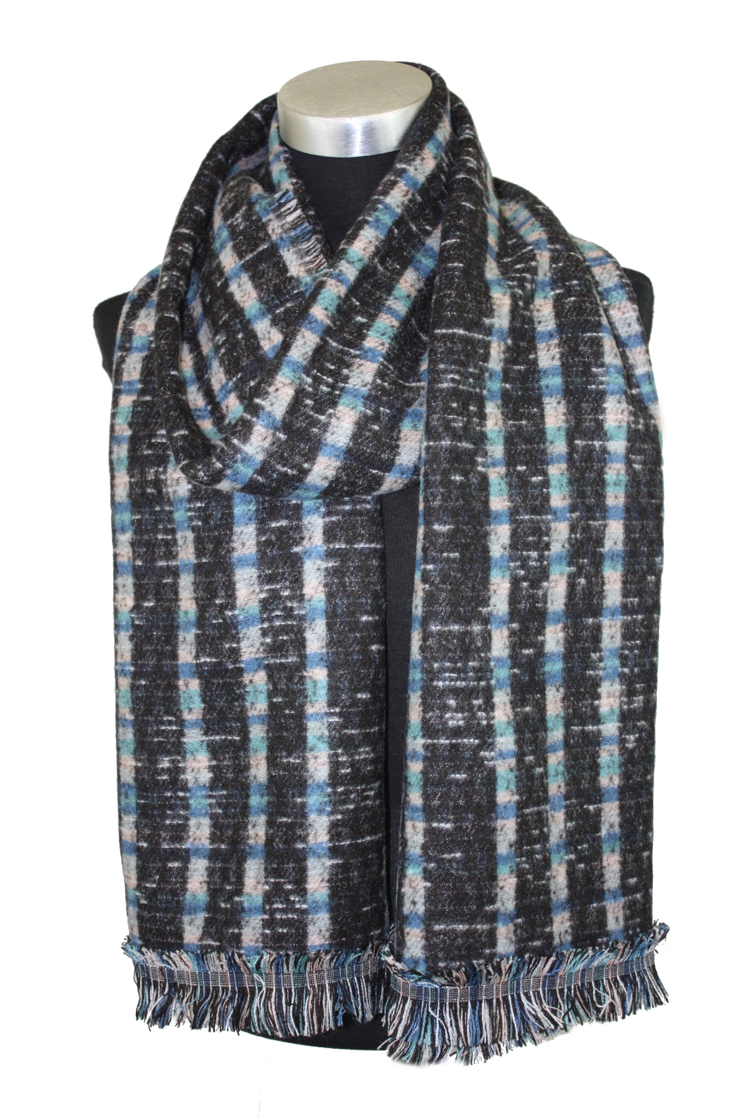 Patterned Blanket Scarf with Fringe