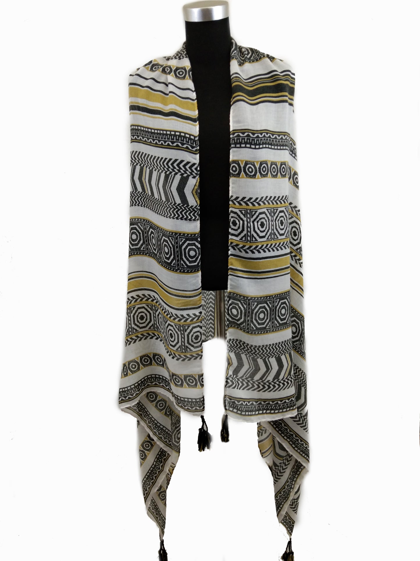 Geometric Print Scarf with Tassels