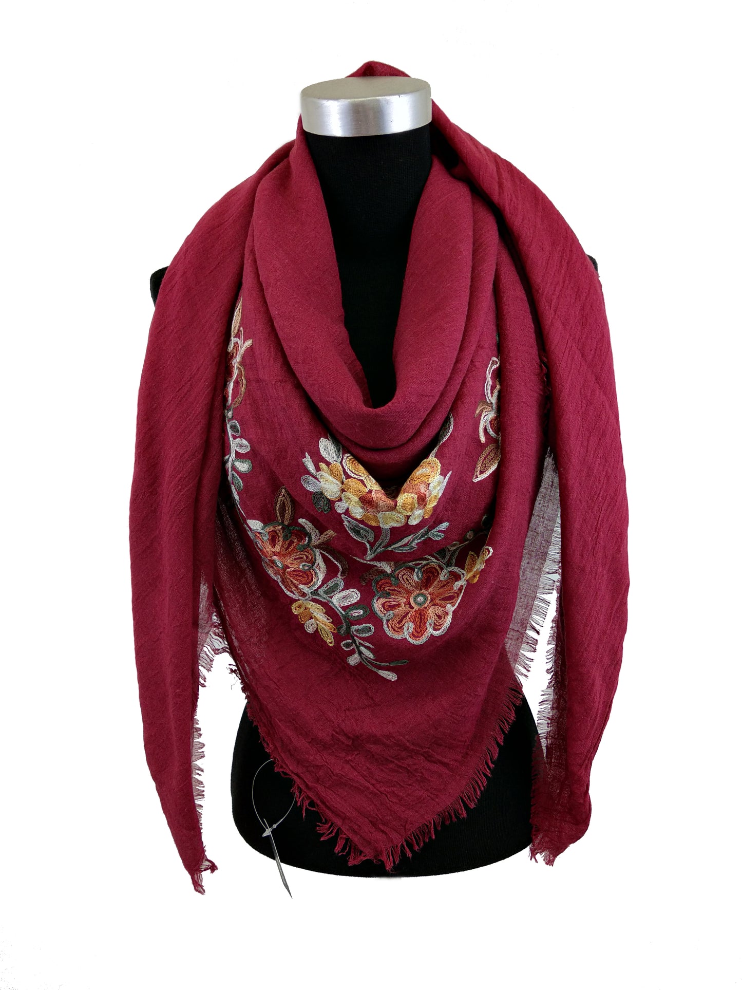 Square Scarf with Floral Embroidery