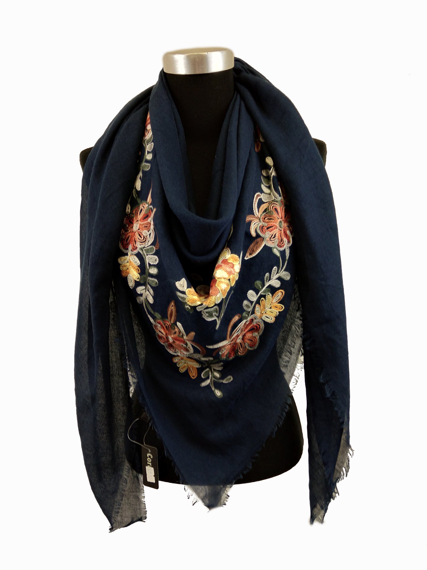 Square Scarf with Floral Embroidery