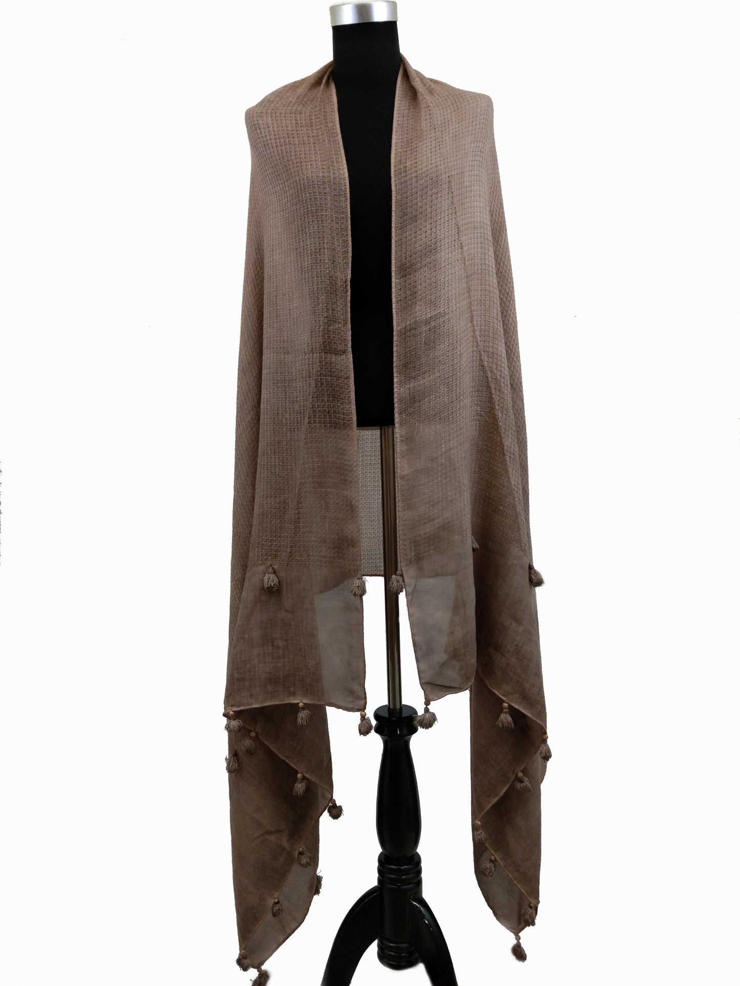 Textured Linen Scarf with Tassels