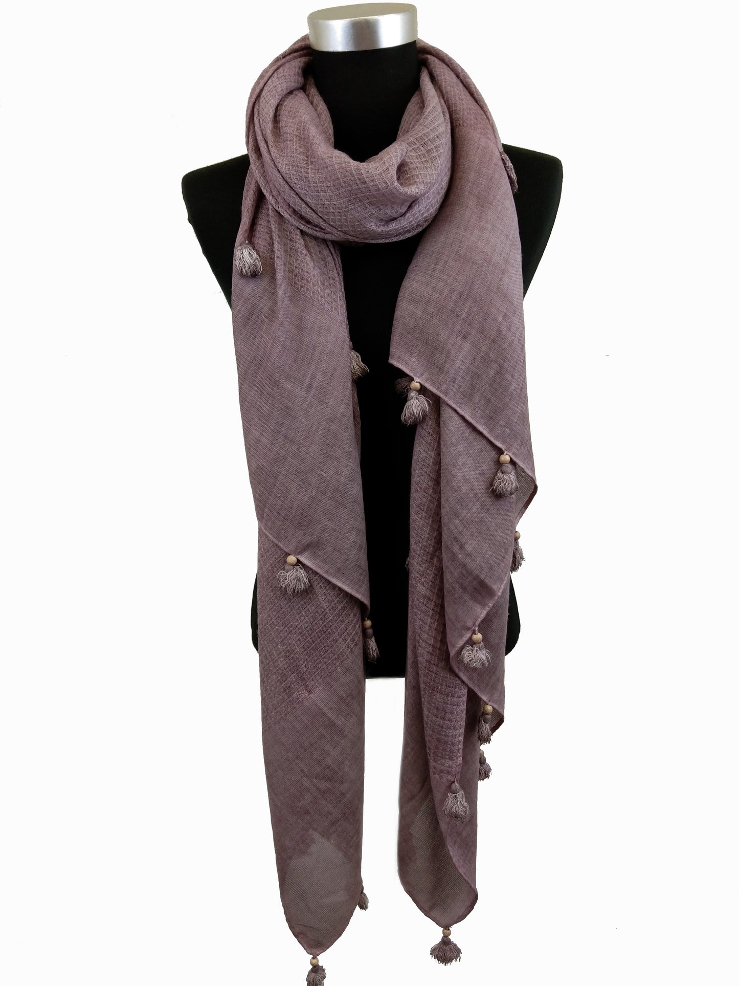 Textured Linen Scarf with Tassels