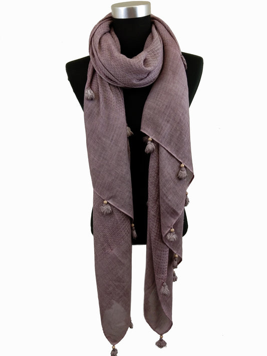 Textured Linen Scarf with Tassels