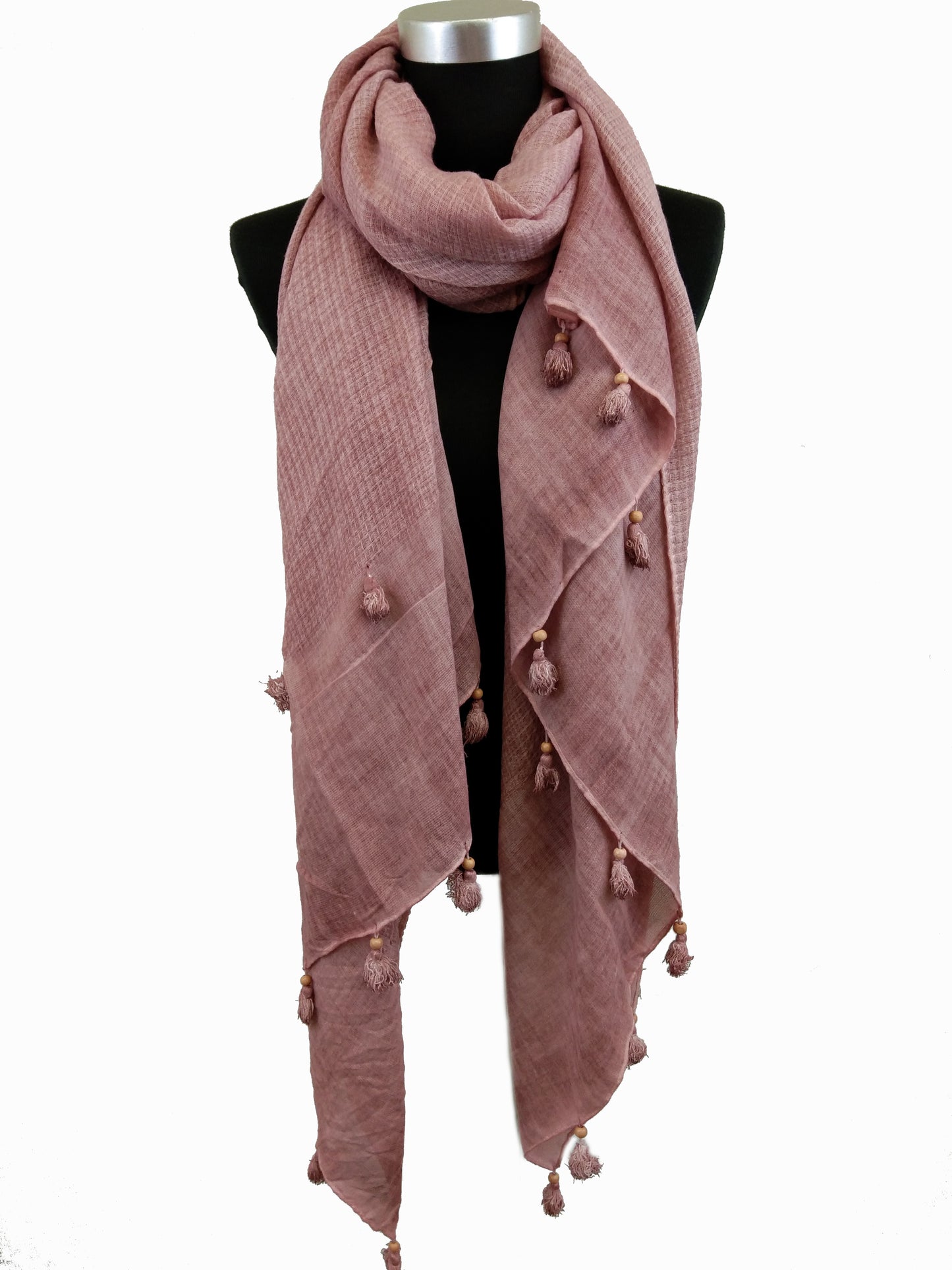 Textured Linen Scarf with Tassels