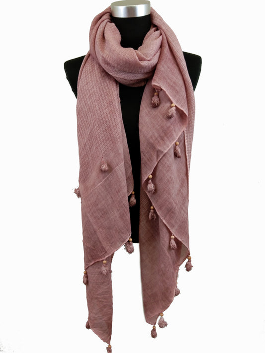 Textured Linen Scarf with Tassels