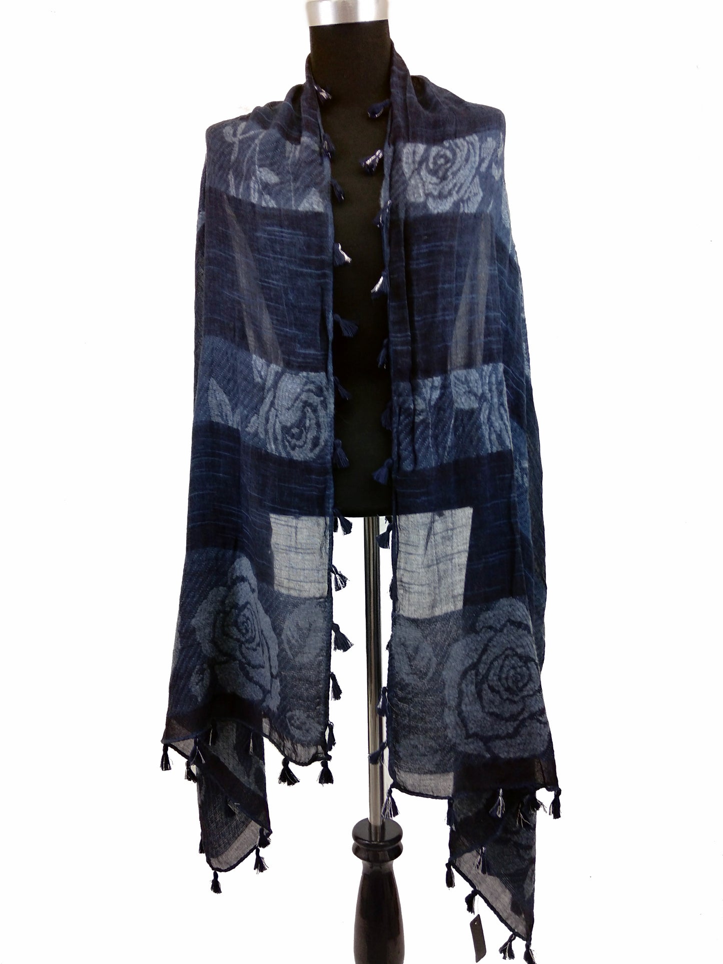 Rose Print Wool Scarf and Short Tassels