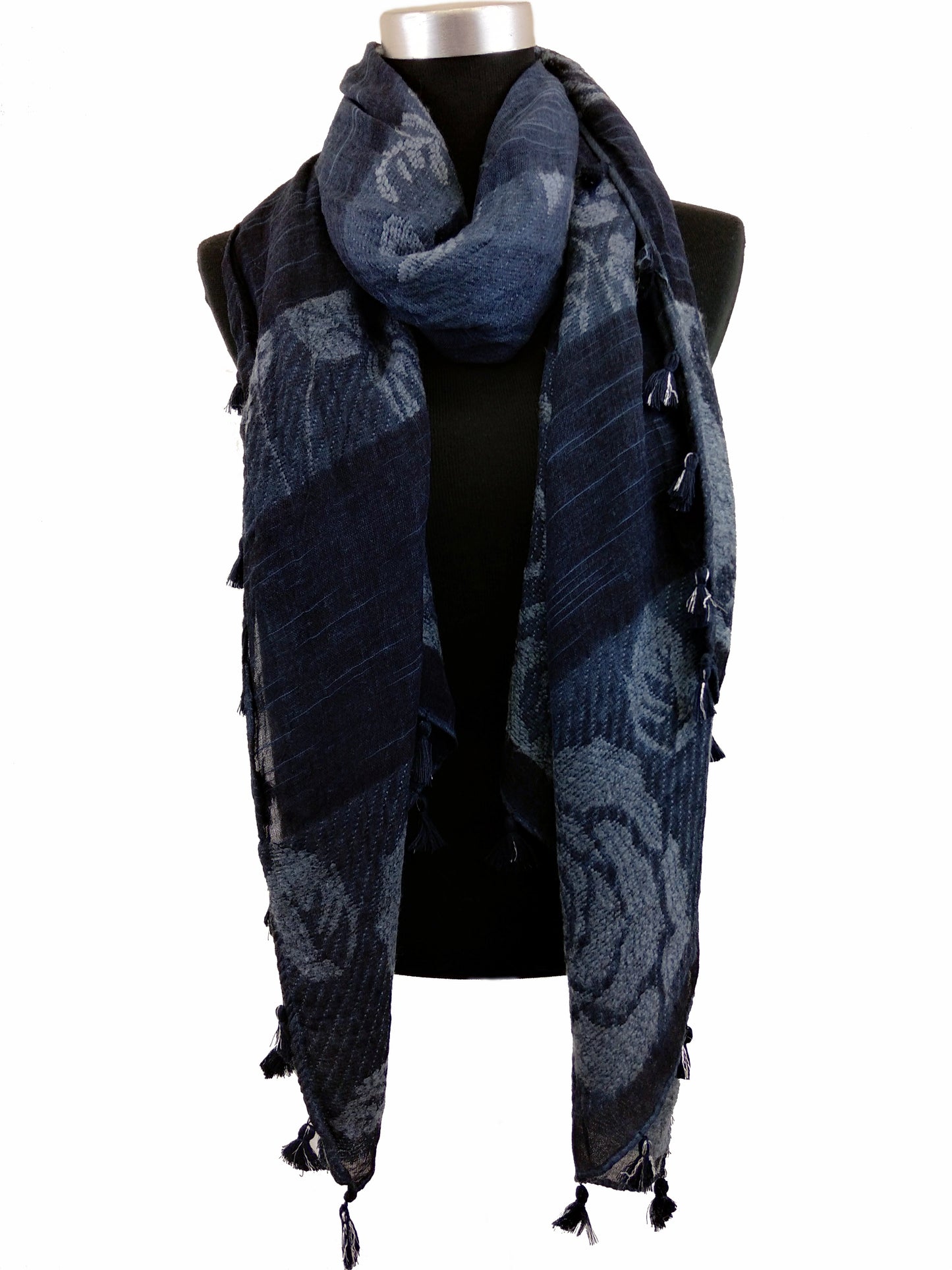 Rose Print Wool Scarf and Short Tassels