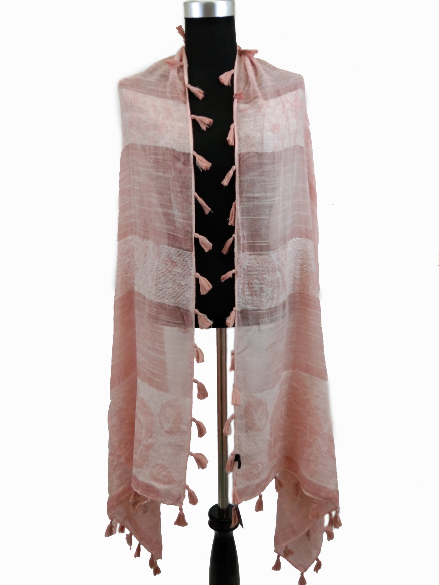 Rose Print Wool Scarf and Short Tassels