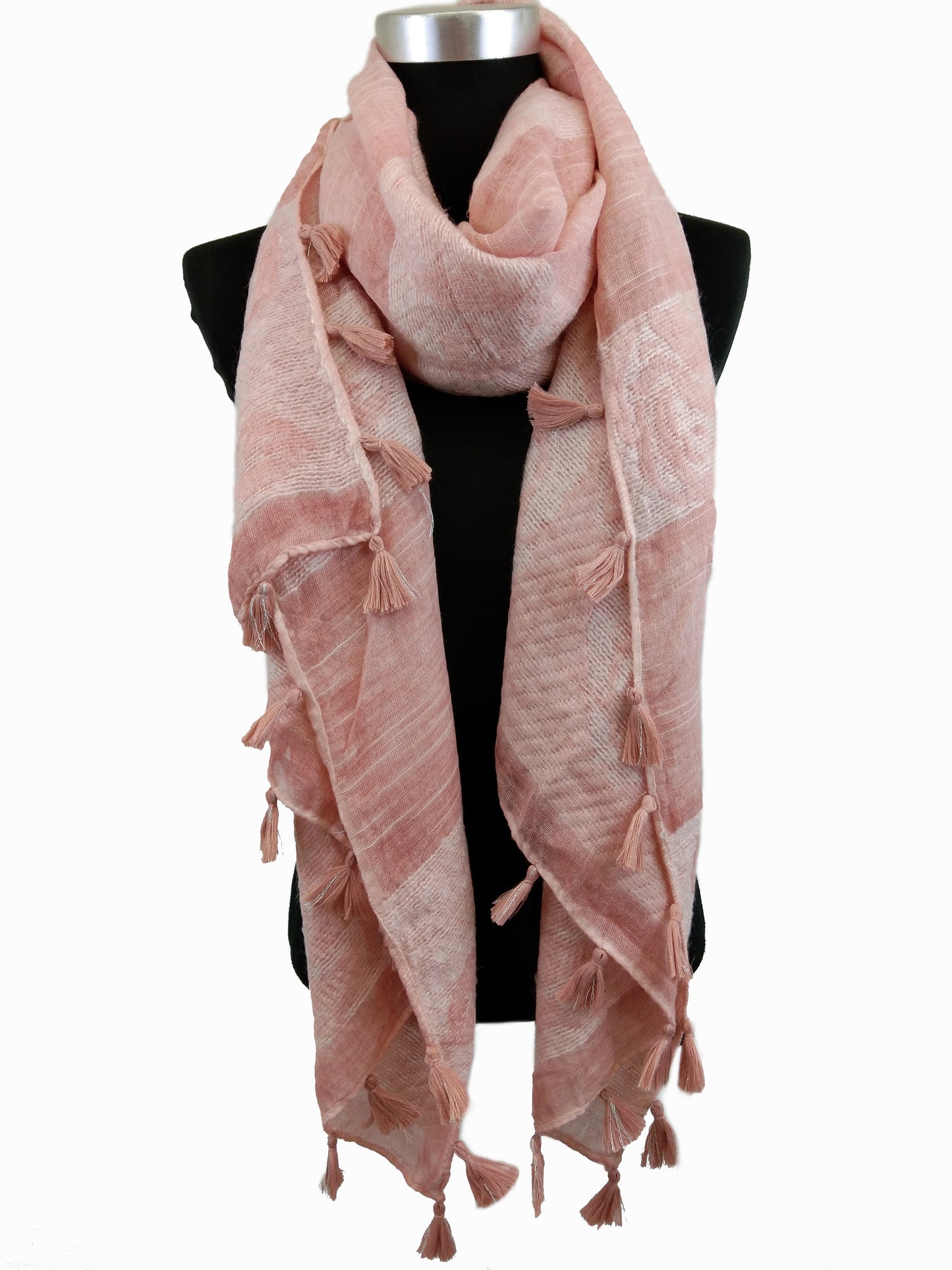 Rose Print Wool Scarf and Short Tassels