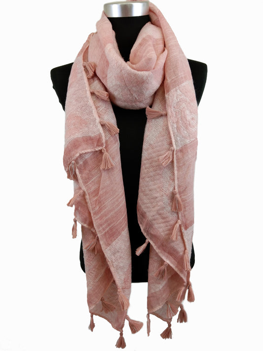Rose Print Wool Scarf and Short Tassels