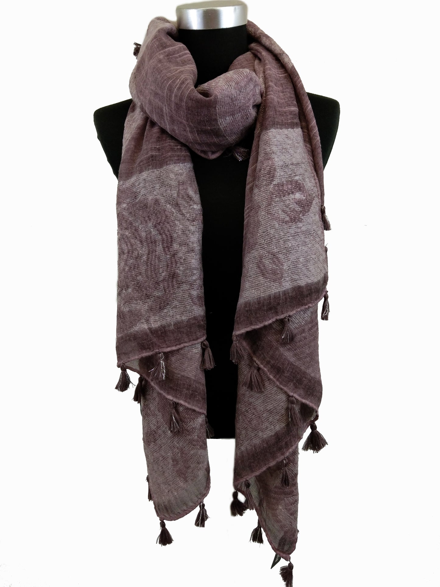 Rose Print Wool Scarf and Short Tassels